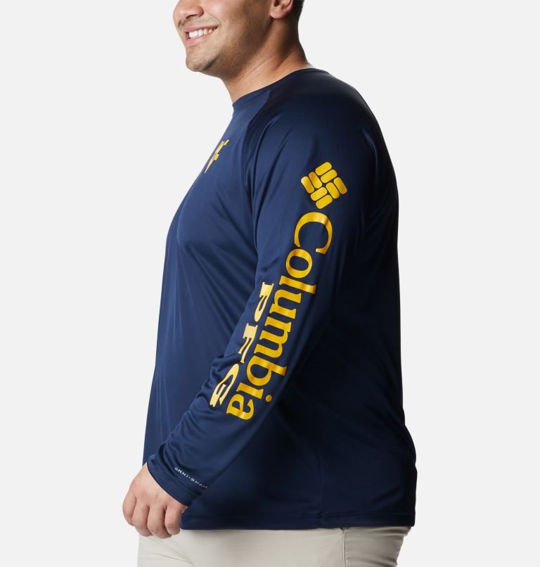 Men's Columbia Collegiate PFG Terminal Tackle Long Sleeve - West Virginia Sweatshirts Navy | Plus Size CA-Z04LA